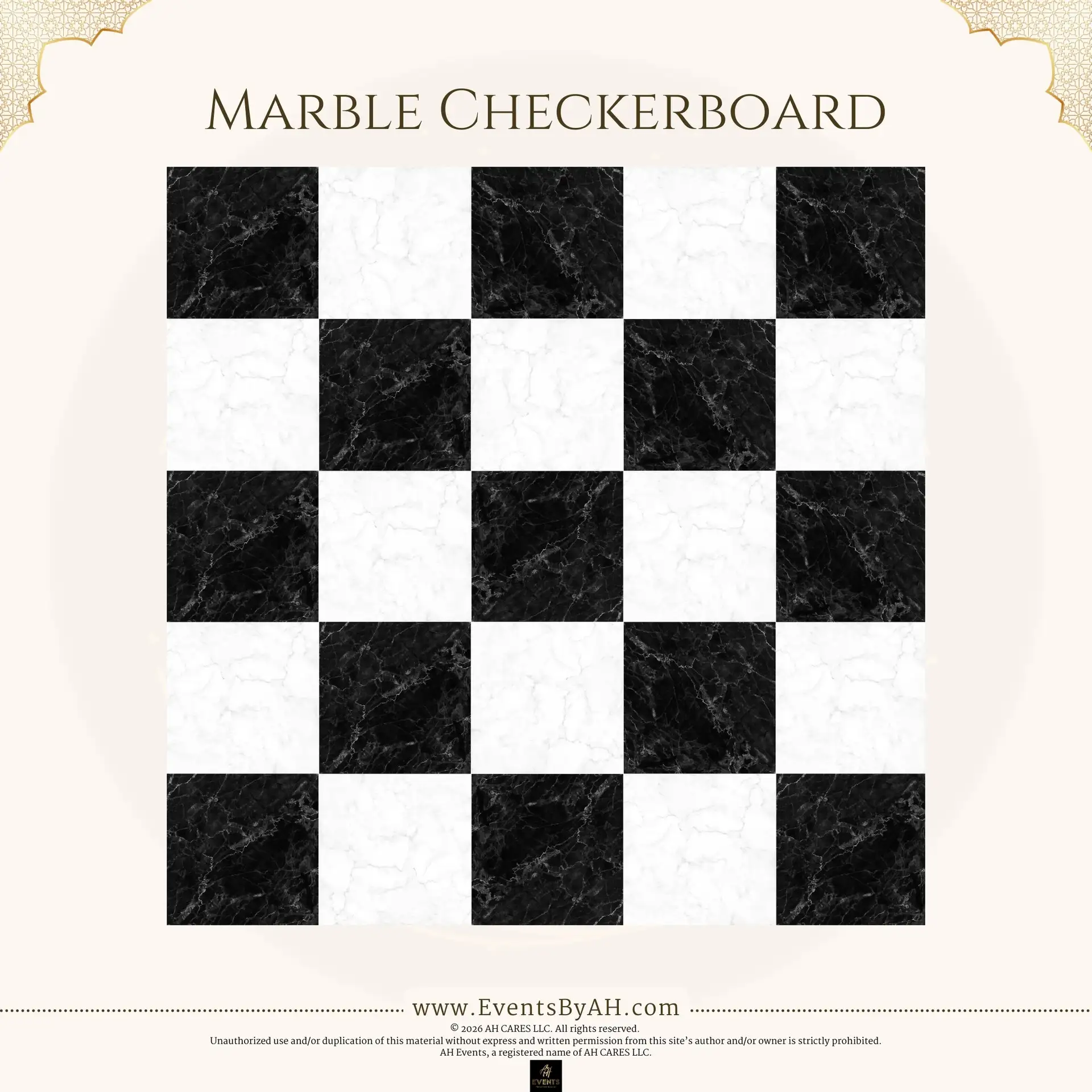 'Marble Checkerboard' vinyl floor print — a classic black-and-white marble checkerboard.